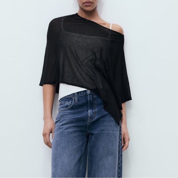 Mango sheer ASYMMETRICAL KNITTED CAPE - Picture 2 of 10